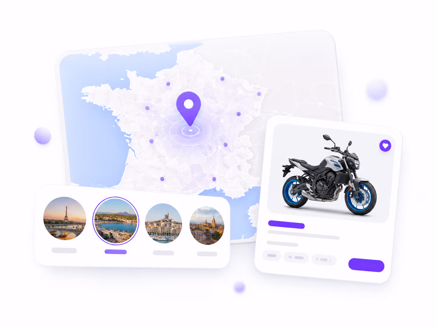 Carte de France avec annonces de motos disponibles par ville